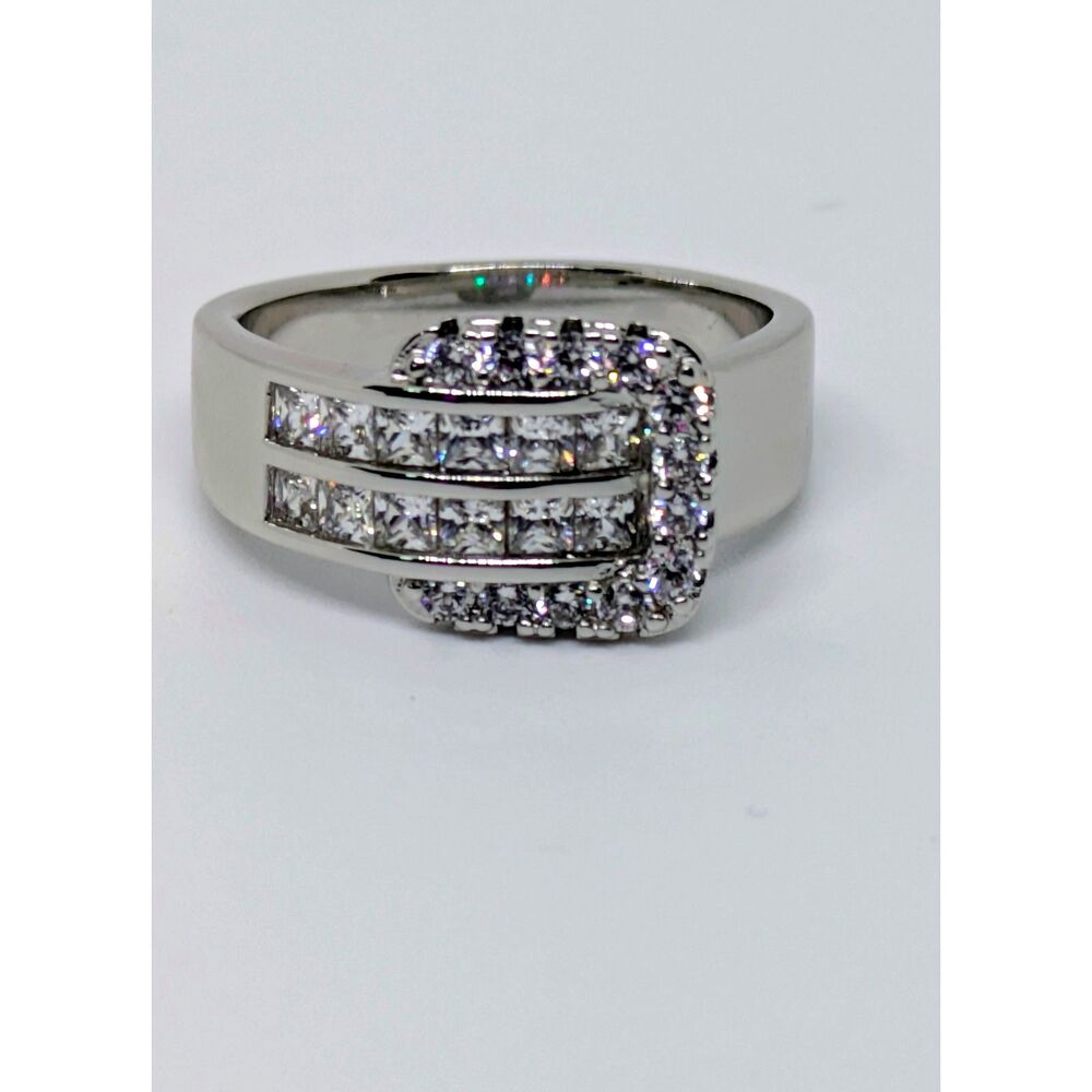 XP Iced Out Belt Buckle Ring Size 8 Unisex CZ Pave Silver Band (Unisex)